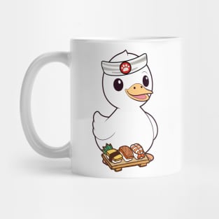 Funny white duck is a sushi chef Mug